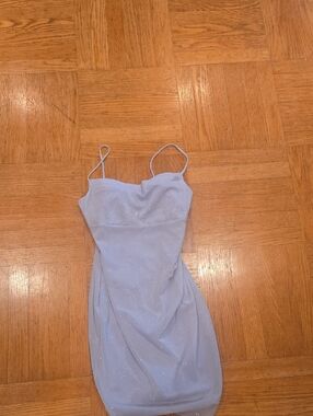 January 7 Light Blue Sparkle Spaghetti Strap Mini Dress
